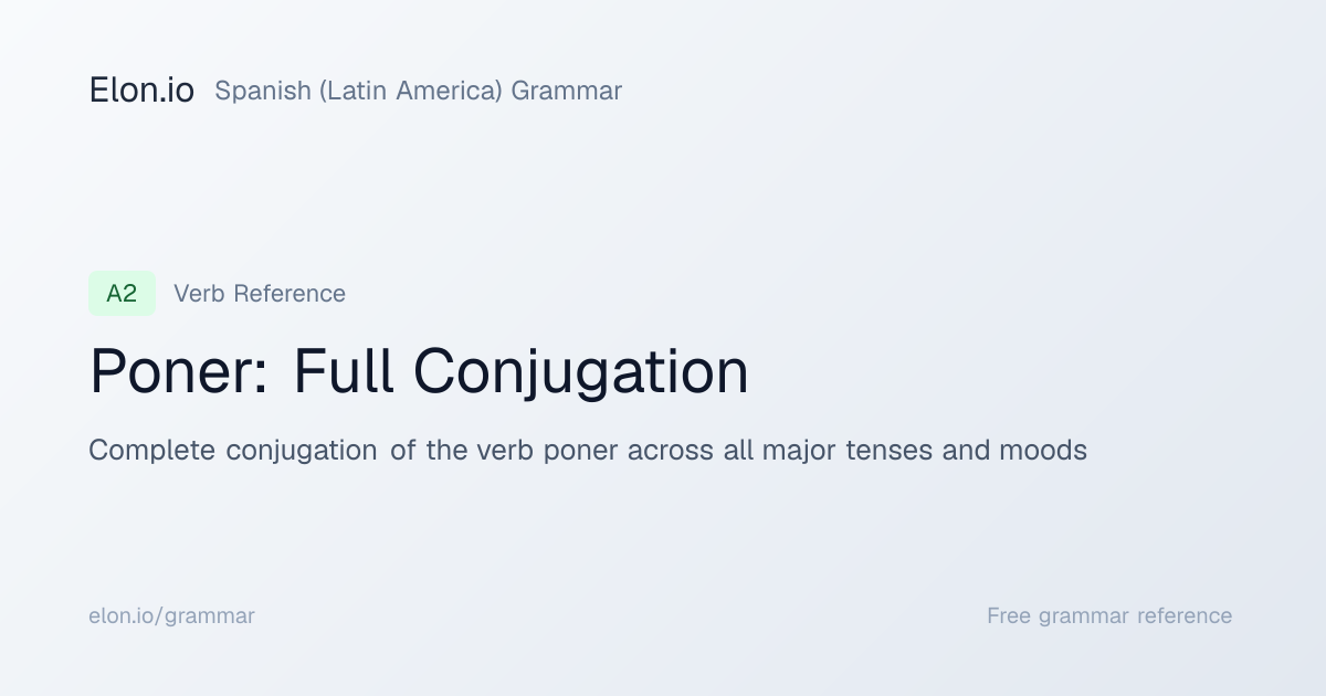 Poner: Full Conjugation | Spanish (Latin America) Grammar | Elon.io
