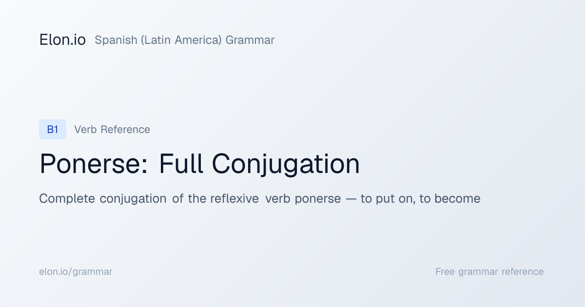 Ponerse: Full Conjugation | Spanish (Latin America) Grammar | Elon.io