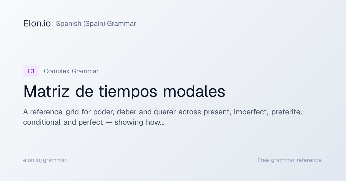 Matriz de tiempos modales | Spanish (Spain) Grammar | Elon.io