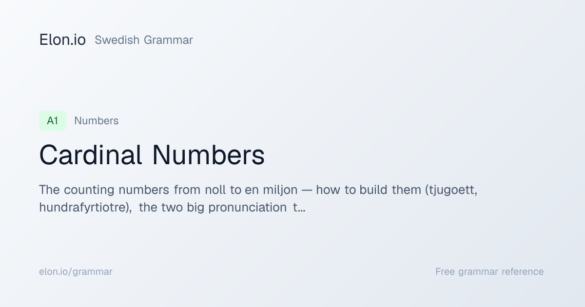 Cardinal Numbers | Swedish Grammar | Elon.io
