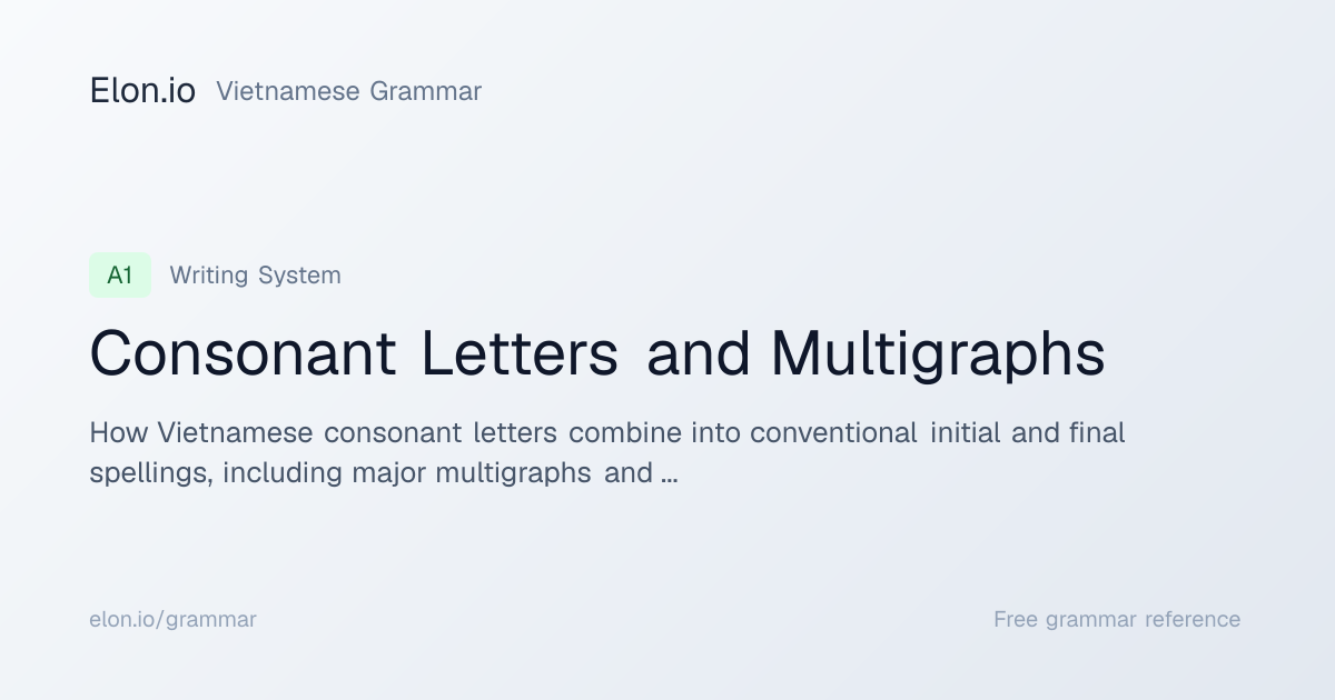 Consonant Letters and Multigraphs | Vietnamese Grammar | Elon.io