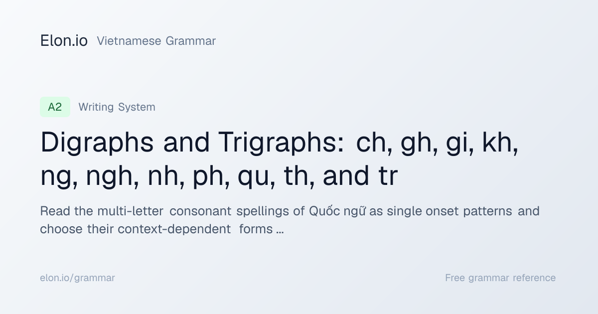 Digraphs and Trigraphs: ch, gh, gi, kh, ng, ngh, nh, ph, qu, th, and tr ...